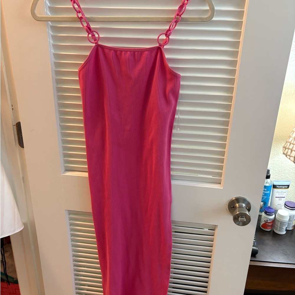 Pink Sleeveless Dress with Chain Straps